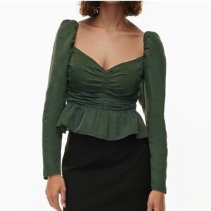 Wilfred Aritzia NWT Marilyn Long Sleeve Peplum Top Green Smocked Blouse Large L